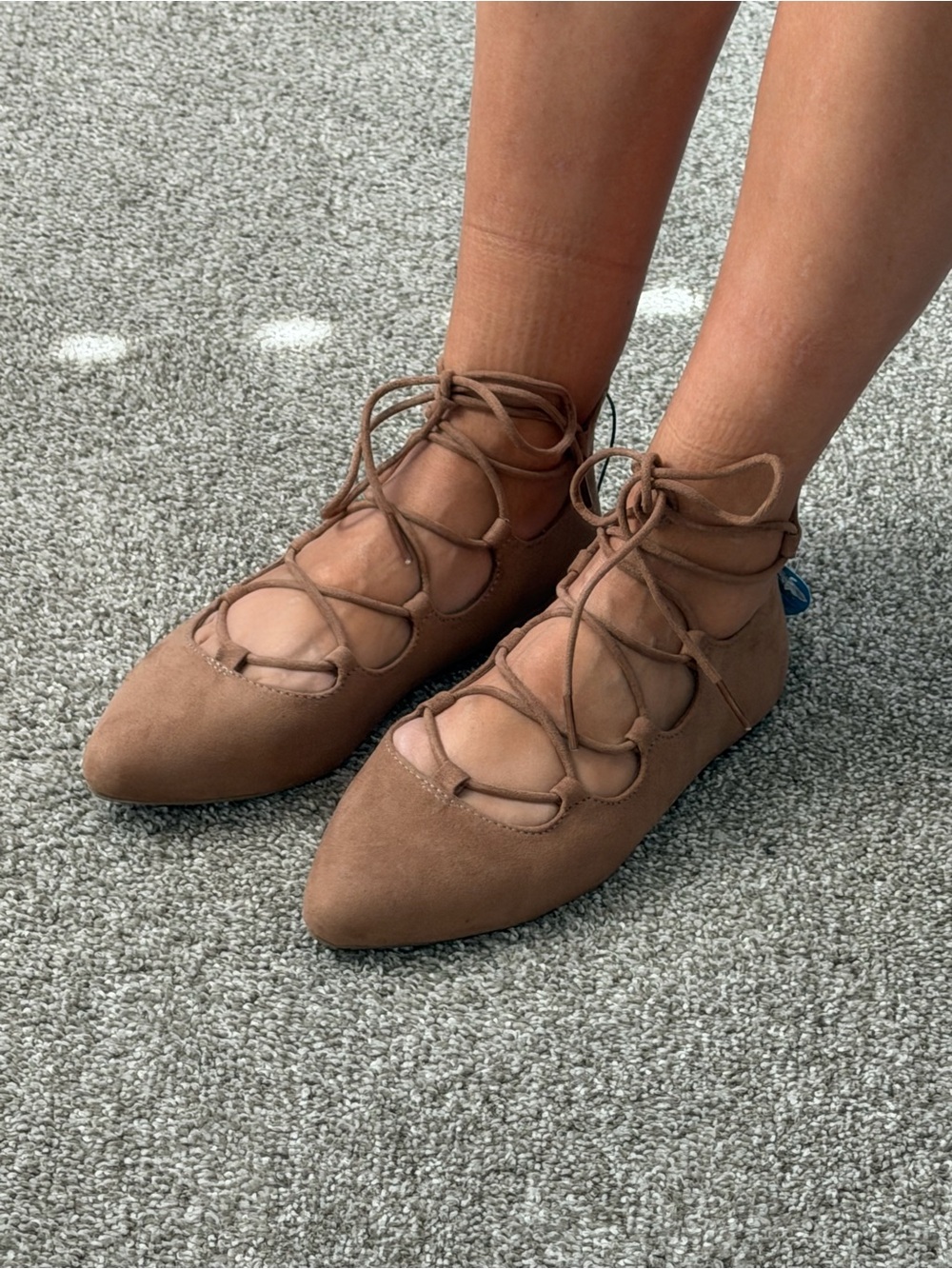 Seychelles Tan Lace-Up Pointed Toe Ballet Flats